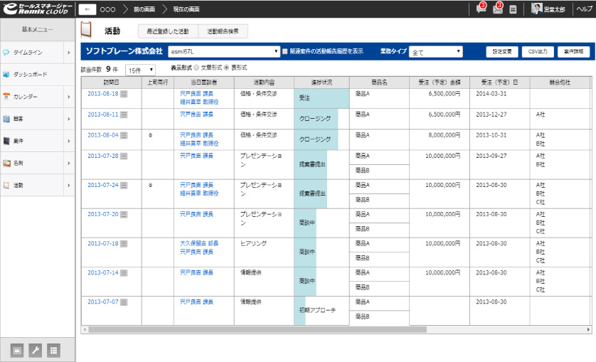 一目で分かる商談進捗